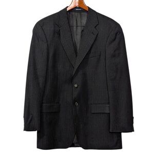VTG Polo University by Ralph Lauren Sz 41T Black Blazer Gray Blue Pinstripes BUT